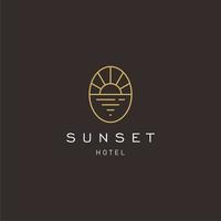 elegant hipster gold sun sunset sunrise with beach ocean sea water logo icon vector in trendy line linear, outline logo vector for hotel