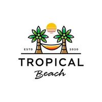 árbol de coco de playa tropical con diseño de logotipo de icono de ilustración de vector de sueño de hamaca