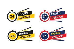 Etiqueta de servicio vectorial 24 horas con diseño de reloj. vector