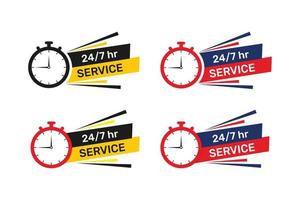 Vector 24 7 hour everyday service label with clock design .