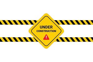 Flat under construction sign background design with warning icon. vector