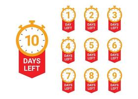 Countdown days left number with timer clock. vector