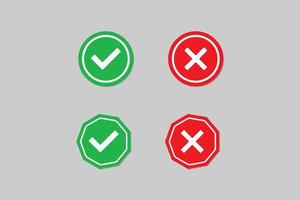 Green Checkmark and red cross of approved and reject circle symbols design. vector