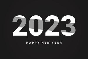 feliz año nuevo 2023 banner y diseño de texto con fondo negro. vector