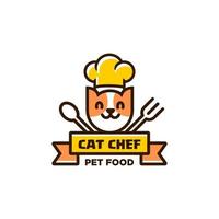 logotipo de chef de gato con sombrero de chef, tenedor y cuchara ilustración de icono en estilo de dibujos animados lineal de línea moderna y simple de moda vector