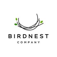 simple and minimal bird nest icon logo line illustration with leaf symbol, bird house symbol logo Vector