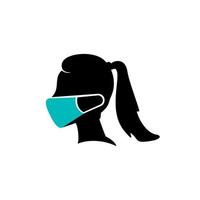 icono de vector de máscara médica emoji, mujer con icono de vector de máscara facial, protegerse con ilustración de símbolo de máscara