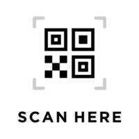 escanee aquí el icono de borde vectorial de código qr. este ícono se usa para paneles de administración, sitios web, interfaces, aplicaciones móviles vector