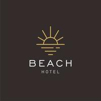 elegant hipster gold sun sunset sunrise with beach ocean sea water logo icon vector in trendy line linear, outline logo vector for hotel