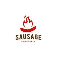 Hot sausage with fork logo icon. hipster vintage Flame burn hotdog vector illustration , for Bbq grill party cafe and restaurant