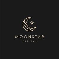 elegant crescent moon and star logo design line icon vector in luxury style outline linear