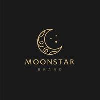 elegante luna creciente y estrella logo diseño línea icono vector en estilo de lujo contorno lineal