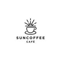 café amanecer atardecer té mañana línea contorno logo con taza y taza también sol hipster logo icono diseño para café, restaurante cafetaria ilustración vector