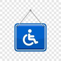 Wheelchair, handicapped parking hang tag access sign flat blue vector icon for apps and print illustration