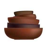 Brown dishes. A set of deep bowls. Vector illustration. Isolated objects on a white background.