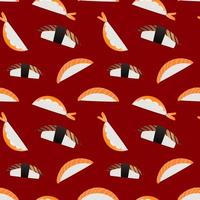 Sushi on red background seamless pattern. Japanese, asian food design for fashion , fabric, textile, wallpaper, cover. Vector illustration.