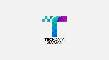 Letter T tech data vector logo design illustration icon