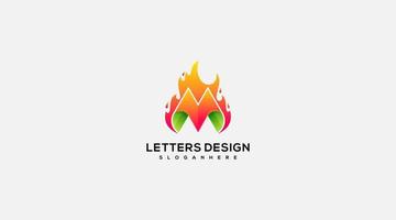 Creative initial Letter M Fire Logo icon design template vector
