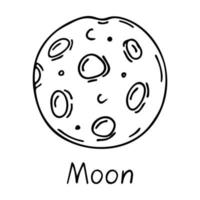 Doodle of Full moon isolated on a white background. Hand drawn vector illustration of planet of the Solar System. Good for coloring page book.