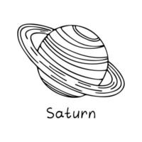 Doodle of Saturn isolated on white background. Hand drawn vector illustration of planet of the Solar System. Good for coloring page book.