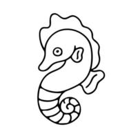 Doodle of cute seahorse isolated on white background. Hand drawn vector illustration of underwater animal. Good for childish design and coloring page book.