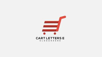 Letter E logo in Cart Design vector illustration