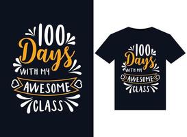 100 Days With My Awesome Class illustrations for print-ready T-Shirts design vector