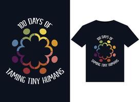 100 días de domar ilustraciones de pequeños humanos para el diseño de camisetas listas para imprimir vector