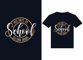 100 Days Of School second Grade illustrations for print-ready T-Shirts design vector