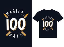 Magical 100 Days illustrations for print-ready T-Shirts design vector