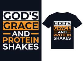 ilustraciones de la gracia de dios y batidos de proteínas para el diseño de camisetas listas para imprimir vector