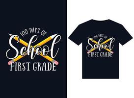 100 Days Of School first Grade illustrations for print-ready T-Shirts design vector