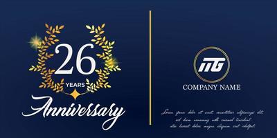 26th anniversary logo with elegant ornament monogram and logo name template on elegant blue background, sparkle, vector design for greeting card.