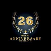 Template emblem 26th years old luxurious anniversary with a frame in the form of laurel branches and the number . anniversary royal logo. Vector illustration Design