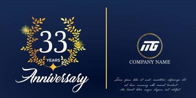 33rd anniversary logo with elegant ornament monogram and logo name template on elegant blue background, sparkle, vector design for greeting card.