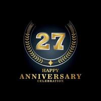 Template emblem 27th years old luxurious anniversary with a frame in the form of laurel branches and the number . anniversary royal logo. Vector illustration Design