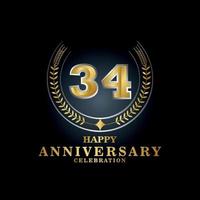 Template emblem 34th years old luxurious anniversary with a frame in the form of laurel branches and the number . anniversary royal logo. Vector illustration Design