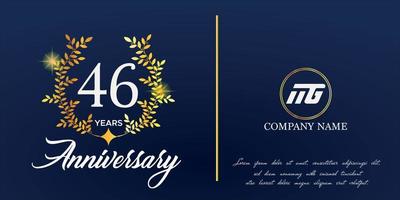 46th anniversary logo with elegant ornament monogram and logo name template on elegant blue background, sparkle, vector design for greeting card.