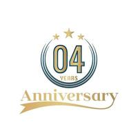 04 Year Anniversary Vector Template Design Illustration. Gold And Blue color design with ribbon