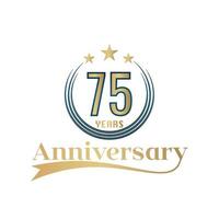 75 Year Anniversary Vector Template Design Illustration. Gold And Blue color design with ribbon