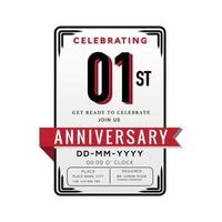 01 Years Anniversary Logo Celebration and Invitation Card with red ribbon Isolated on white Background vector