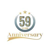 59 Year Anniversary Vector Template Design Illustration. Gold And Blue color design with ribbon