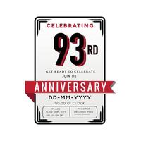 93 Years Anniversary Logo Celebration and Invitation Card with red ribbon Isolated on white Background vector