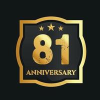 Celebrating 81st years anniversary with golden border and stars on dark background, vector design.