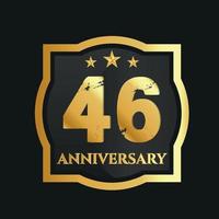 Celebrating 46th years anniversary with golden border and stars on dark background, vector design.