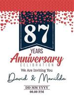 87th Years Anniversary Logo Celebration With Love for celebration event, birthday, wedding, greeting card, and invitation vector