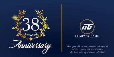 38th anniversary logo with elegant ornament monogram and logo name template on elegant blue background, sparkle, vector design for greeting card.