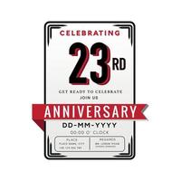 23 Years Anniversary Logo Celebration and Invitation Card with red ribbon Isolated on white Background vector