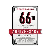 66 Years Anniversary Logo Celebration and Invitation Card with red ribbon Isolated on white Background vector