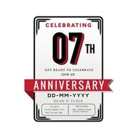 07 Years Anniversary Logo Celebration and Invitation Card with red ribbon Isolated on white Background vector